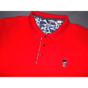 Robert Graham Classic Fit Skull/Crown Logo Knit Orange Polo Shirt Men's Large